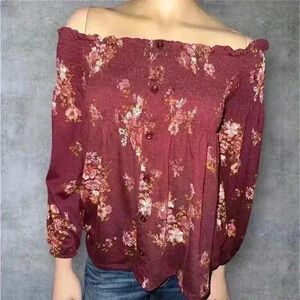 women’s Xhilaration burgundy off the shoulder floral blouse size S